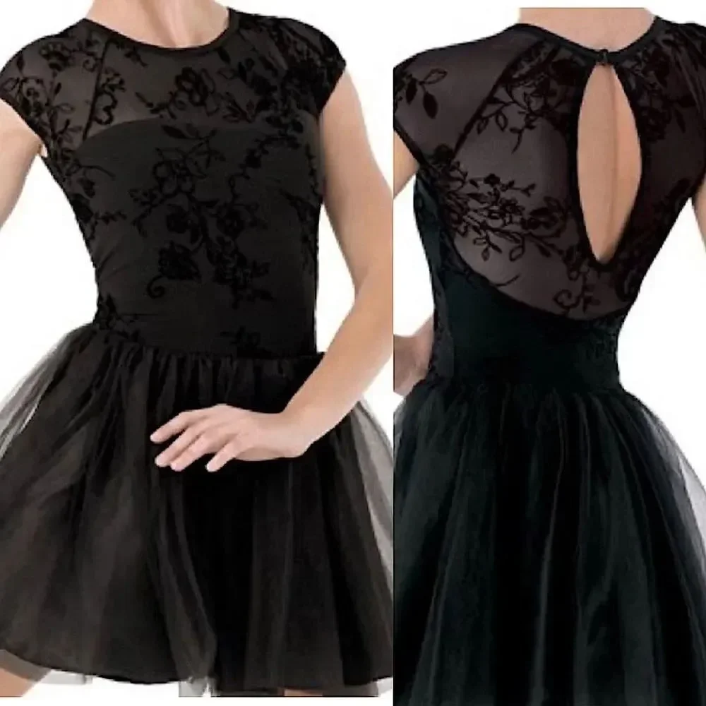 WEISSMAN Balera Dance Costume black tutu skirt flocked mesh dress D9329 child LC